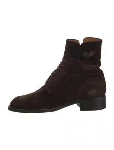 Pre-owned Cesare Paciotti Suede Combat Boots In Brown