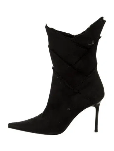 Pre-owned Cesare Paciotti Suede Fur Trim Boots In Black