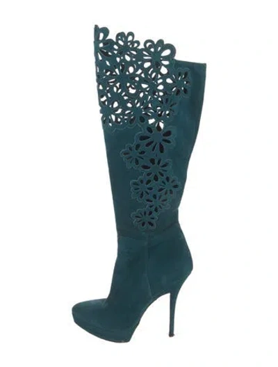 Pre-owned Cesare Paciotti Suede Lasercut Accents Boots In Black