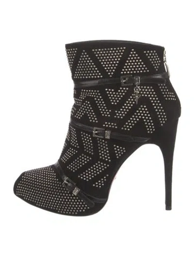 Pre-owned Cesare Paciotti Suede Patterned Moto Boots In Black