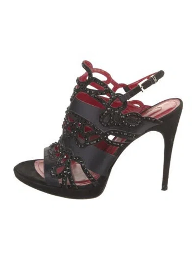 Pre-owned Cesare Paciotti Suede Slingback Sandals In Black