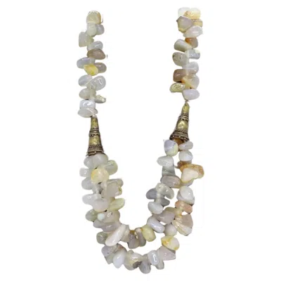 Pre-owned Cesare Paciotti Vintage Beige Quartz And Aged Bronze Necklace, Césarée, France In Brown
