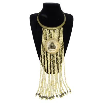 Pre-owned Cesare Paciotti Vintage Frances Necklace Beige And Bronze Stone With Antique Bronze Cesarée In Brown