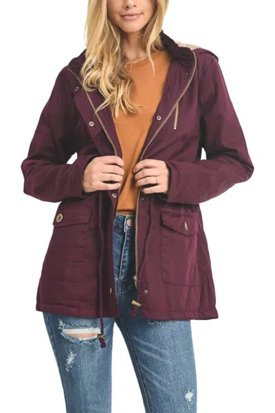 C'est Toi Utility Jacket With Faux Fur In Mulberry In Red