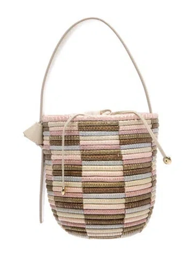 Pre-owned Cesta Collective Raffia Bucket Bag In Pink