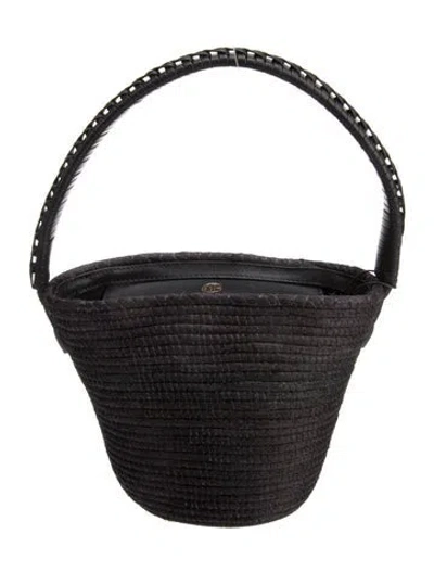 Pre-owned Cesta Collective Raffia Top Handle Bag In Black