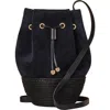 Cesta Collective Suede And Sisal Drawstring Bucket Bag In Navy