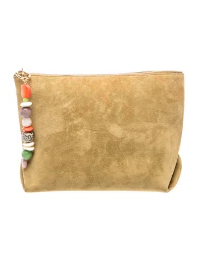 Pre-owned Cesta Collective Suede Clutch In Green
