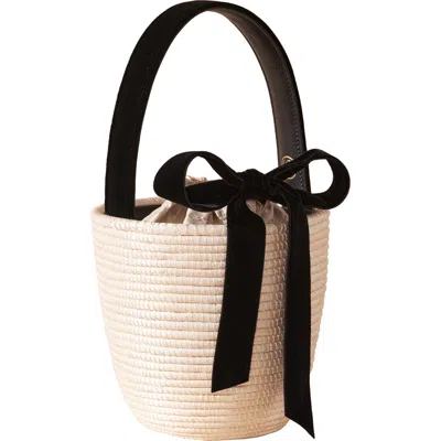 Cesta Collective Velvet Bow Party Pail Basket Bag In Ivory