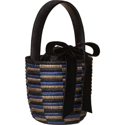 Cesta Collective Velvet Bow Party Pail Basket Bag In Midnight Checkerboard