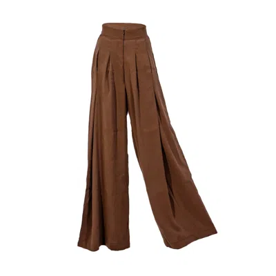 Ceva Cu Dichis Women's High Waist Trousers Chocolate Brown Vegan Silk