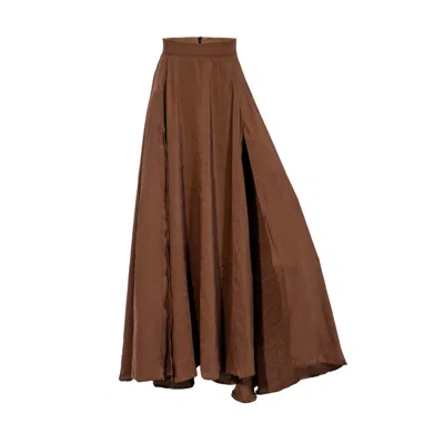 Ceva Cu Dichis Women's Long Skirt High Waist Chocolate Brown