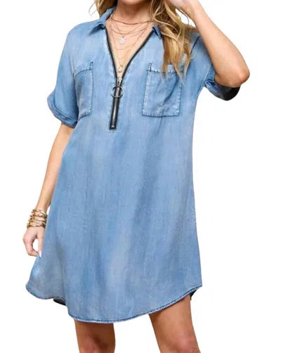 Cezele Celia Mini Tunic Dress In Medium Wash In Multi