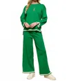 Cezele Green Pants Set In Kelly Green With Cream Accents