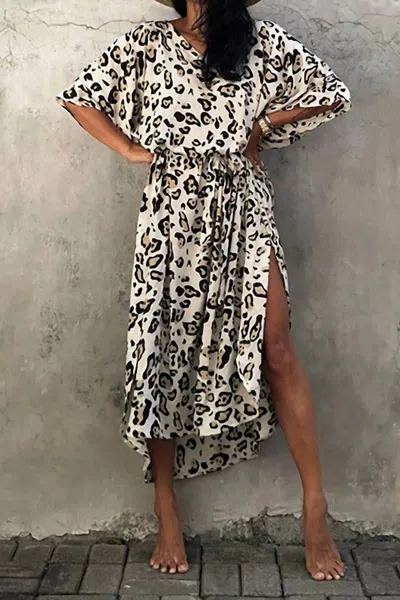 Cezele Leopard Print Kimono Cover Up In Black & White In Multi