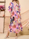 Cezele Print Side Slit Maxi Dress In Multi In Multi