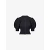 Cfcl Fcl Womens Black Fluted Puffed-sleeves Knitted Cardigan In Black
