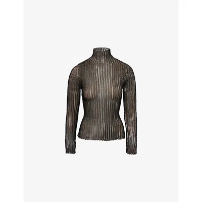 Cfcl Fcl Womens Black Soft Portrait Ribbed Knitted Top In Brown