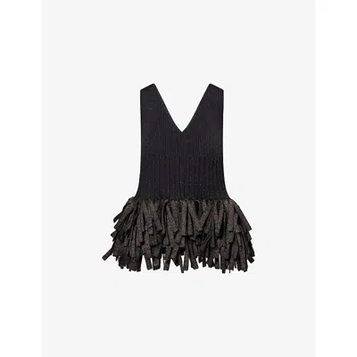 Cfcl Fcl Womens Black Gold Fluted Fringed Top