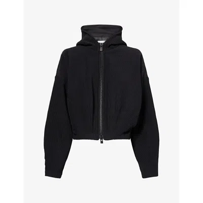Cfcl Fcl Womens Padded Hypha Cropped Hooded Knitted Bomber Jacket Black