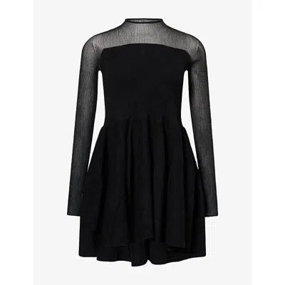 Cfcl Fcl Womens Pottery Velvet Bell-sleeve Knitted Mini Dress Black