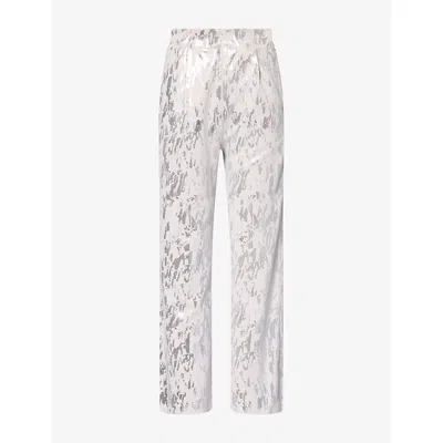 Cfcl Fcl Womens Soft Milan Foil Wide-leg Woven Trousers Linen Beige-silver