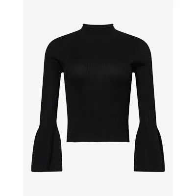 Cfcl Fcl Womens Soft Portrait Bell-sleeve Knitted Top Black