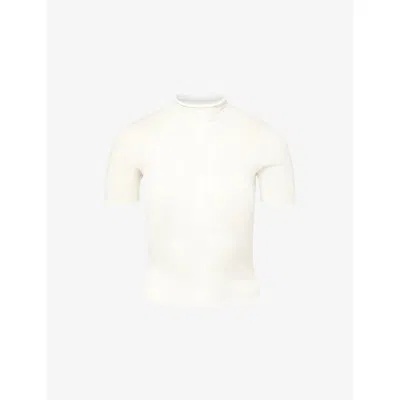 Cfcl Fcl Womens White High-neck Sheer Knitted Top