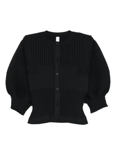 Cfcl Fluted Ribbed Puff-sleeve Cardigan In Black