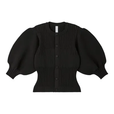 Cfcl Fluted Short Puff Sleeve Cardigan In Black