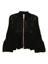 Cfcl Open-knit Zip-front Cardigan In Black