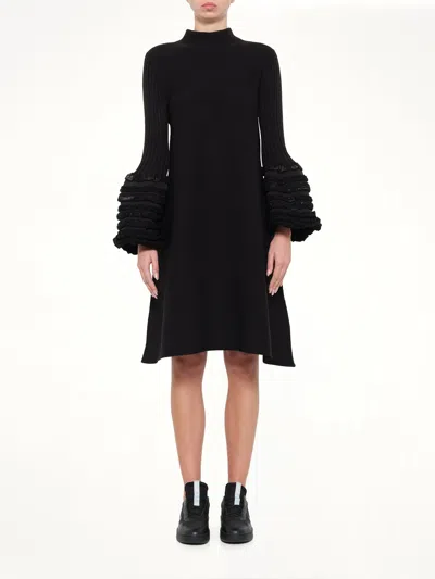 Cfcl Pottery Swell Glitter Long Bell Sleeve Flare Mini Dress In Black