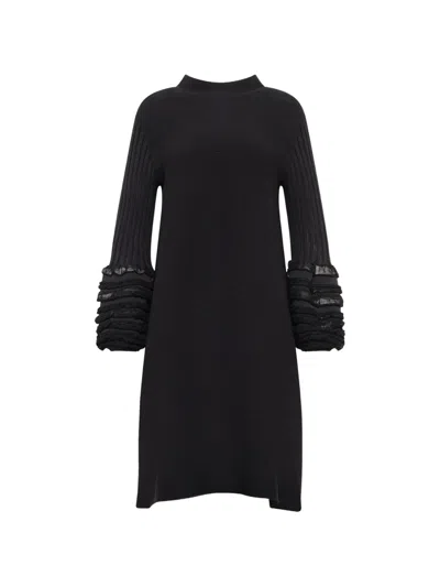 Cfcl Pottery Swell Glitter Long Bell Sleeve Flare Mini Dress In Black