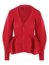 Cfcl Ribbed Peplum Cardigan In Red