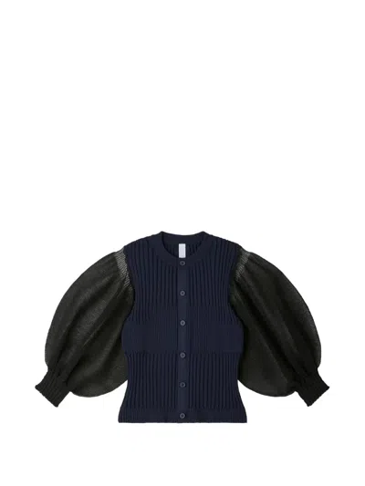 Cfcl Ribbed Puff-sleeve Cardigan In Black