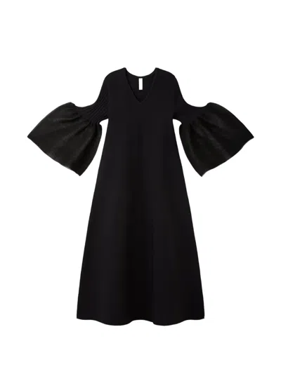 Cfcl Ribbed-knit Bell-sleeve Dress In Black