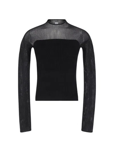 Cfcl Ribbed-knit Lurex-finish Log-sleeve Top In Black