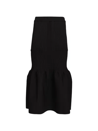 Cfcl Ribbed-knit Ruffled Midi Skirt In Black