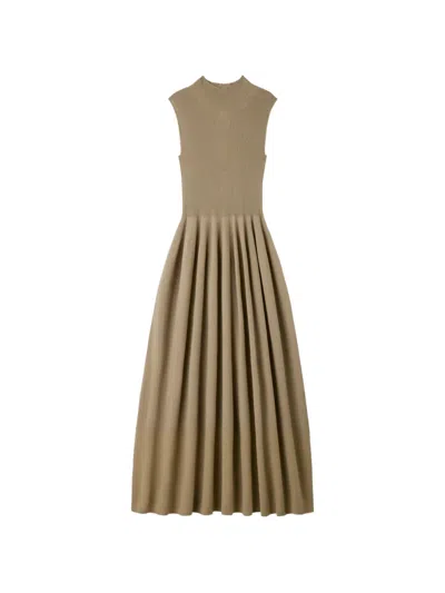 Cfcl Rivulet Ribbed Pleated Midi Dress In Brown