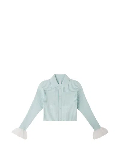 Cfcl Ruffled Ribbed Cardigan In Blue