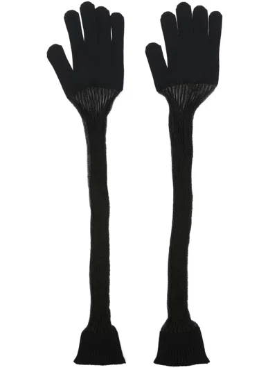 Cfcl Semi-sheer Ribbed-knit Gloves In Black