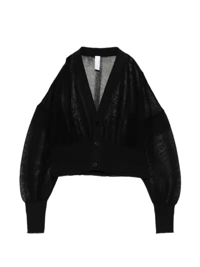 Cfcl Sheer-knit Puff-sleeve Cardigan In Black