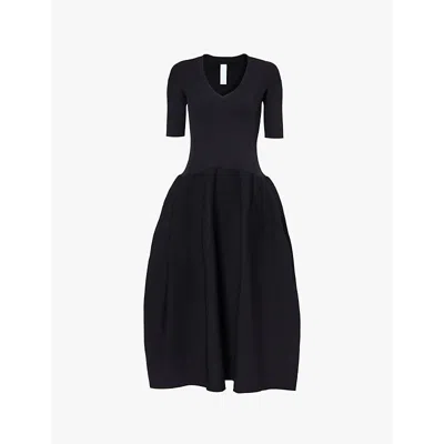 Cfcl Womens Black Pottery V-neck Ribbed Recycled-polyester Midi Dress In Black