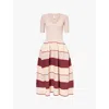 Cfcl Womens Pink Beigepottery V-neck Ribbed Recycled-polyester Midi Dress In Pink Beige Multi