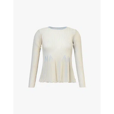Cfcl Womens Rbn Egg Blue Bsqe Beige Hypha Flared-hem Knitted Top