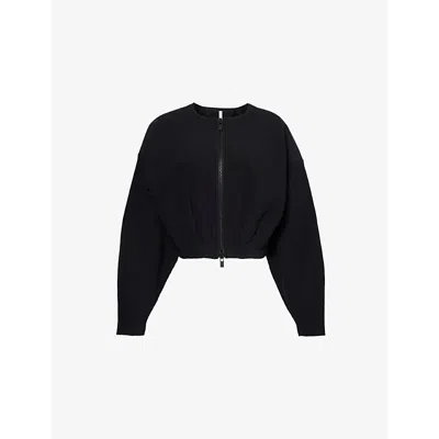 Cfcl Womens Hypha Cropped Pintuck-knit Bomber Jacket Black