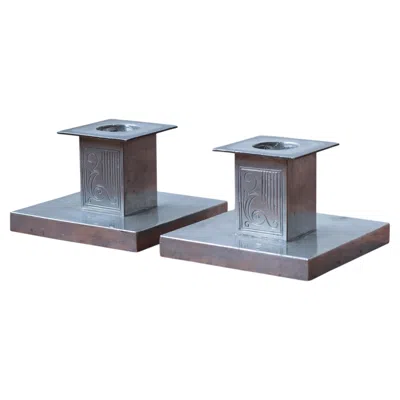 Pre-owned C.g. Hallberg Pair Of Pewter Candlesticks By Sylvia Stave For C. G. Hallberg, 1937 In Gray
