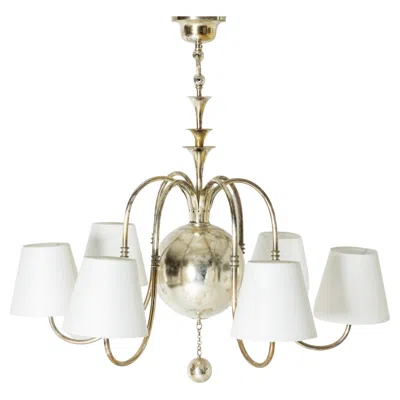 Pre-owned C.g. Hallberg Scandinavian Modern Silver Plate Chandelier By Elis Bergh, C. G. Hallberg, 1920s