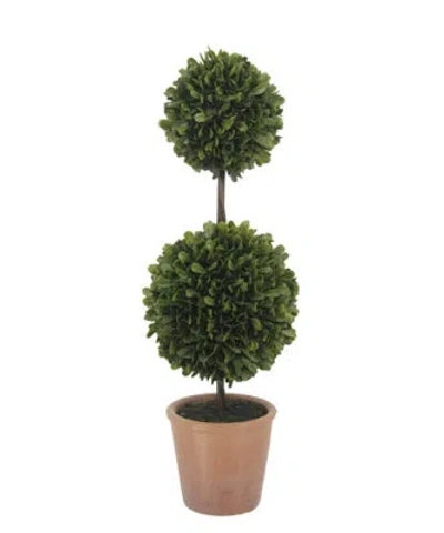 Cg Hunter 24" Artificial Boxwood Plant In Topiary Pot In Green