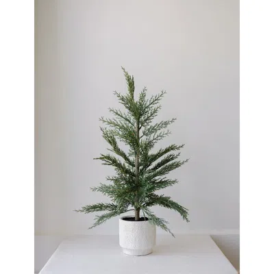 Cg Hunter 24" Artificial Evergreen Cedar Tree Set In Sand